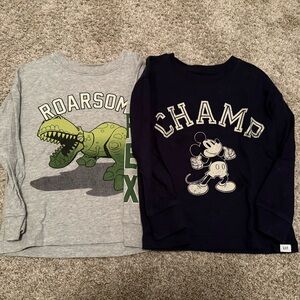 GAP Kids Long Sleeve Tees - Gray Roarsome Dinosaur & Navy Champ Mickey